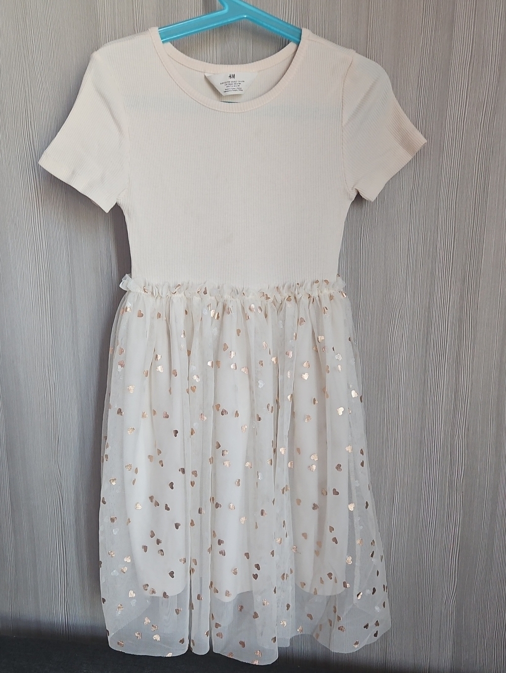 H&M Cream & Gold Heart Tulle Waist Dress Size 6-8